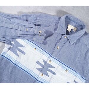 Territory Ahead Shirt Mens‎ Large Blue Aztec Southwestern Twill Button Up Cotto